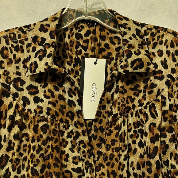 Soaked In Luxury Blouse Leopard Shirt Long Sleeve Button Down Animal Print Top - Picture 6 of 15